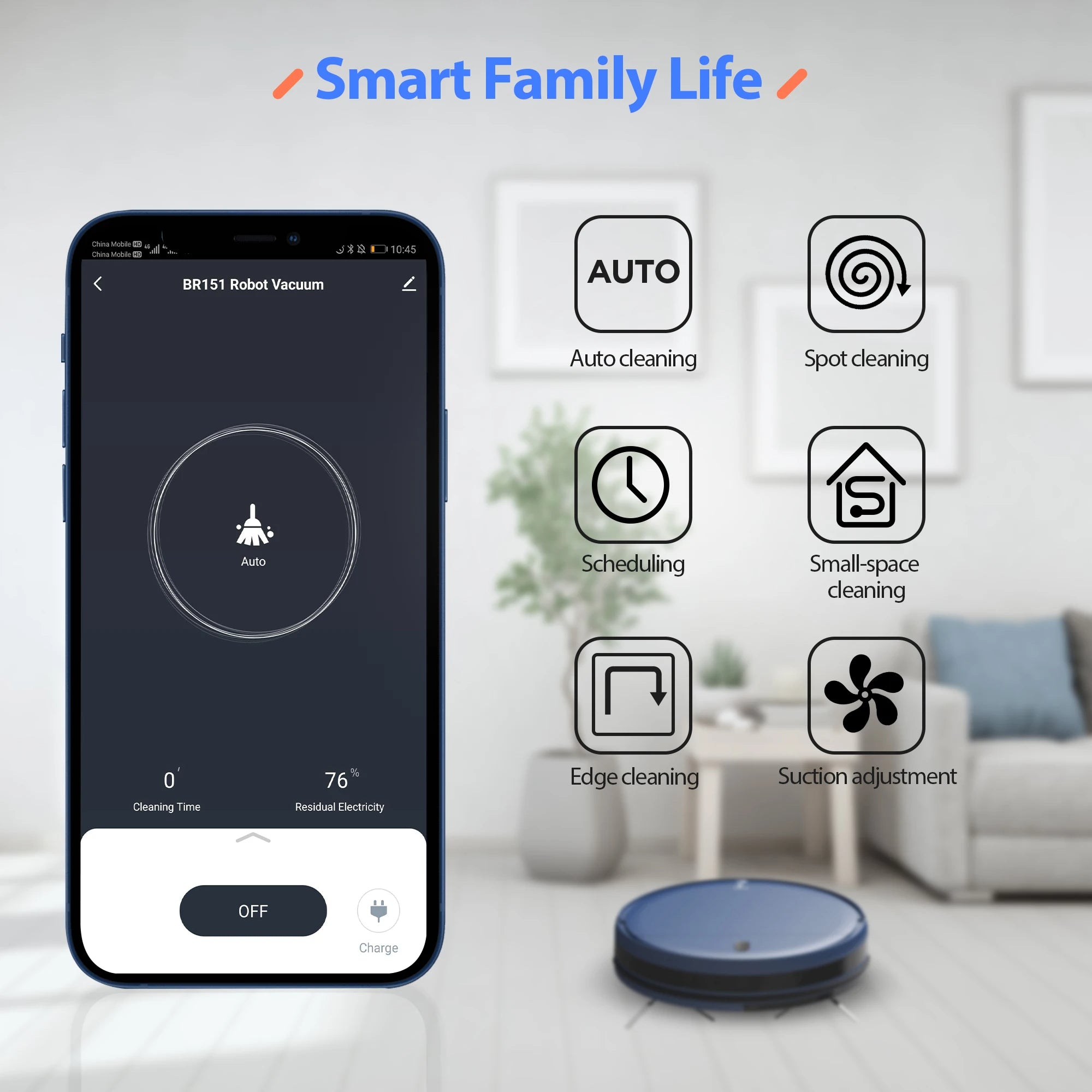 Smart robot vacuum cleaner with 4500 suction power