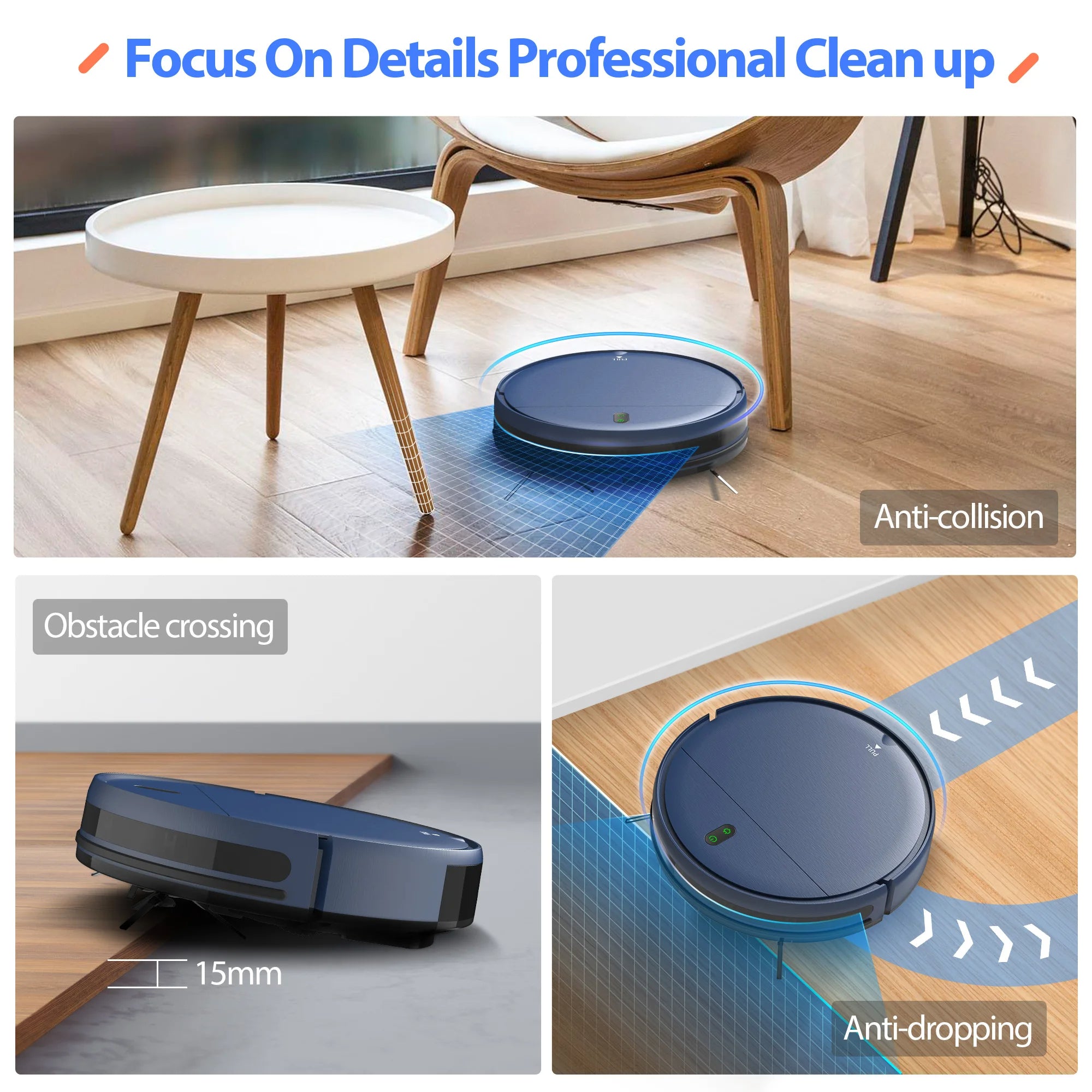 Smart robot vacuum cleaner with 4500 suction power